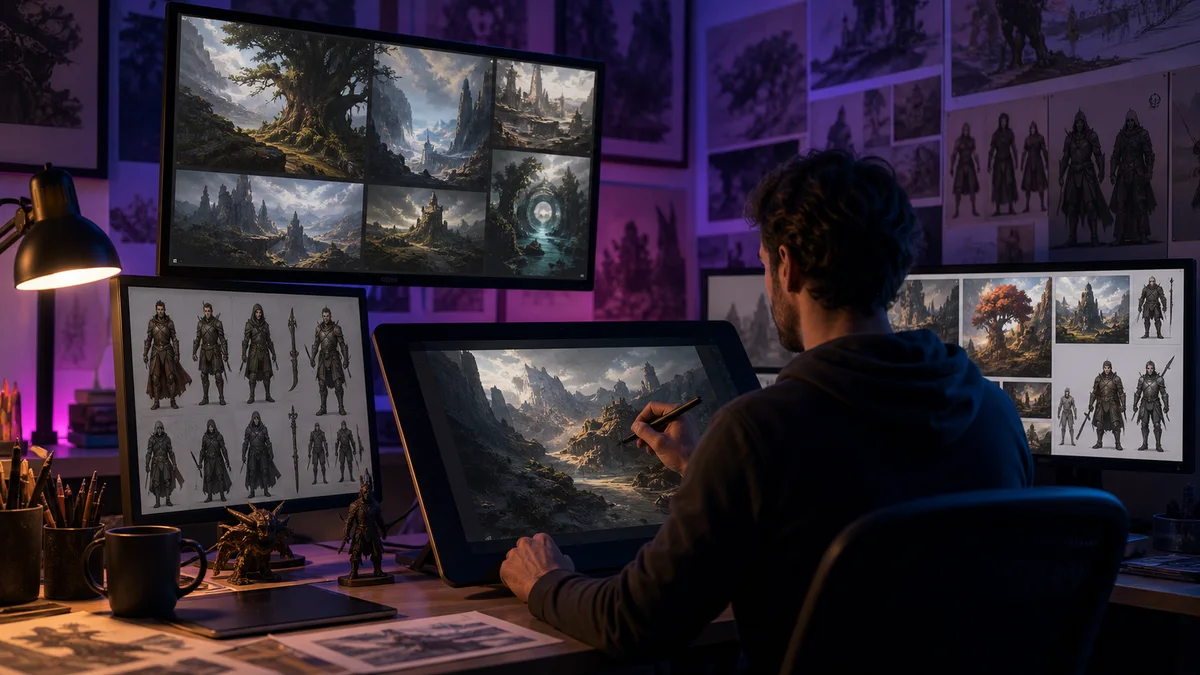 Game development concept art workflow using AI VEO
