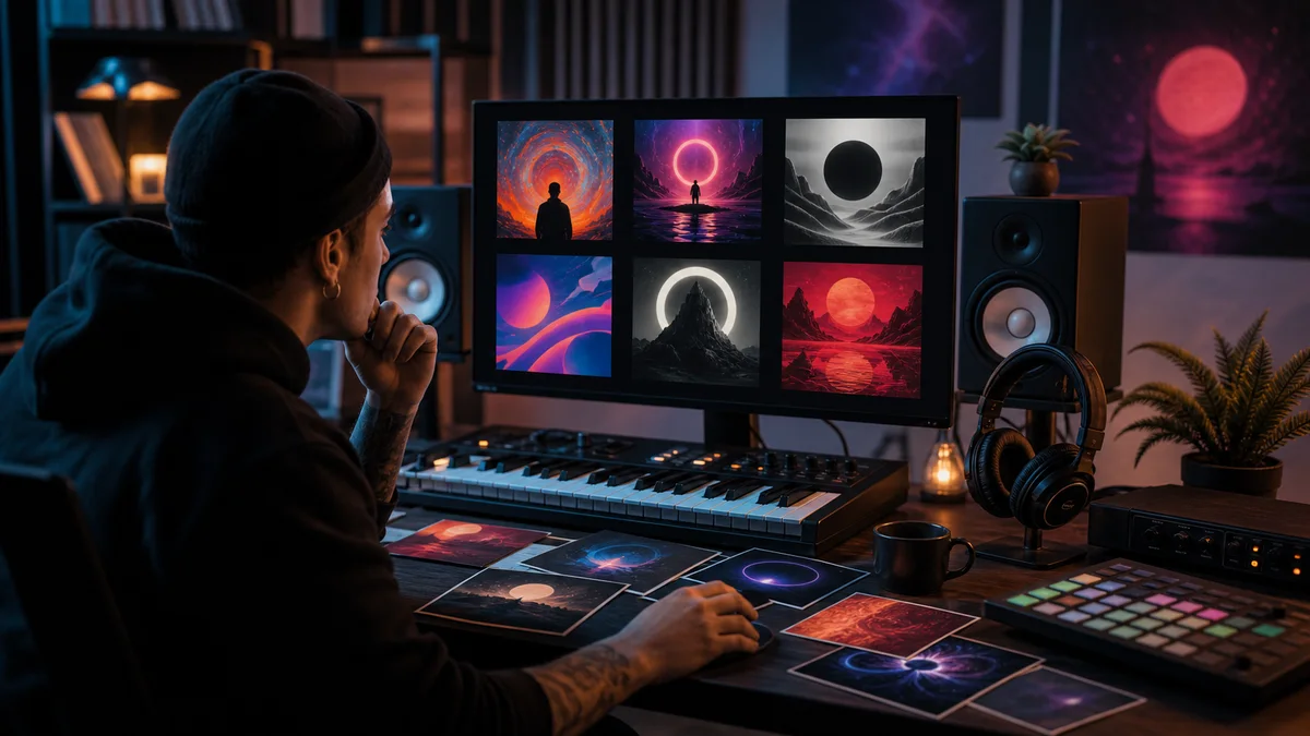 Music album cover design workflow with AI VEO