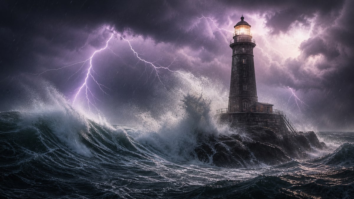 Epic ocean storm with lighthouse