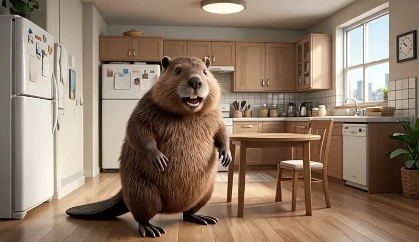 AI-generated Beaver in Kitchen video created with Luma Dream Machine