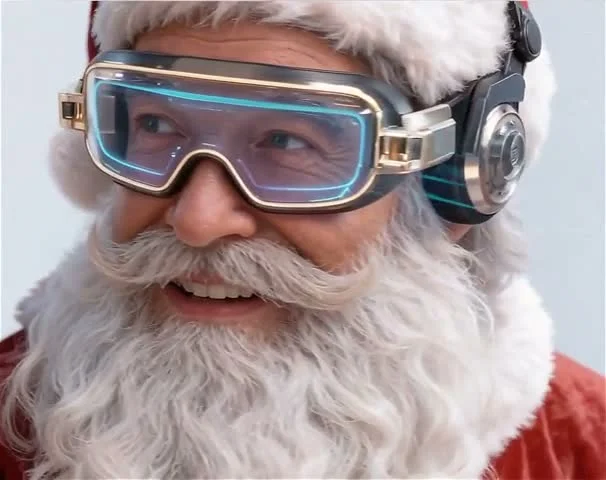 AI-generated Cyber Santa Close-Up video created with Luma Dream Machine