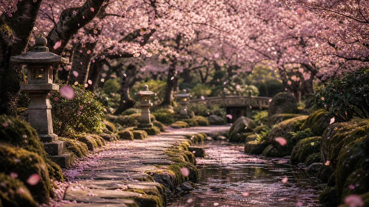 Cherry blossom petals falling