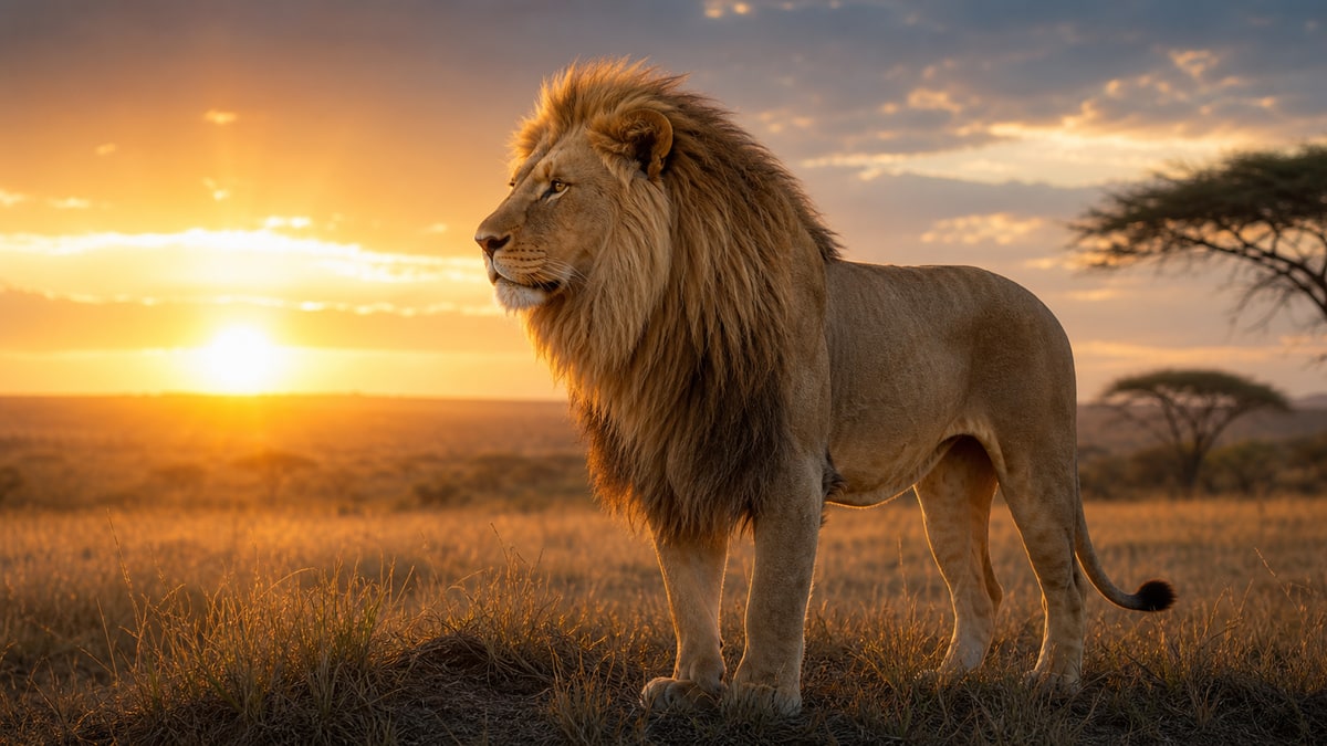 Majestic lion at sunrise