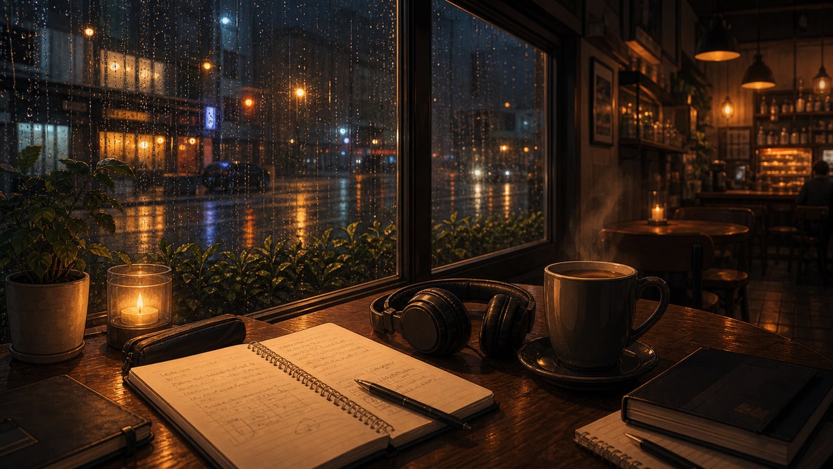 Rainy cafe study session